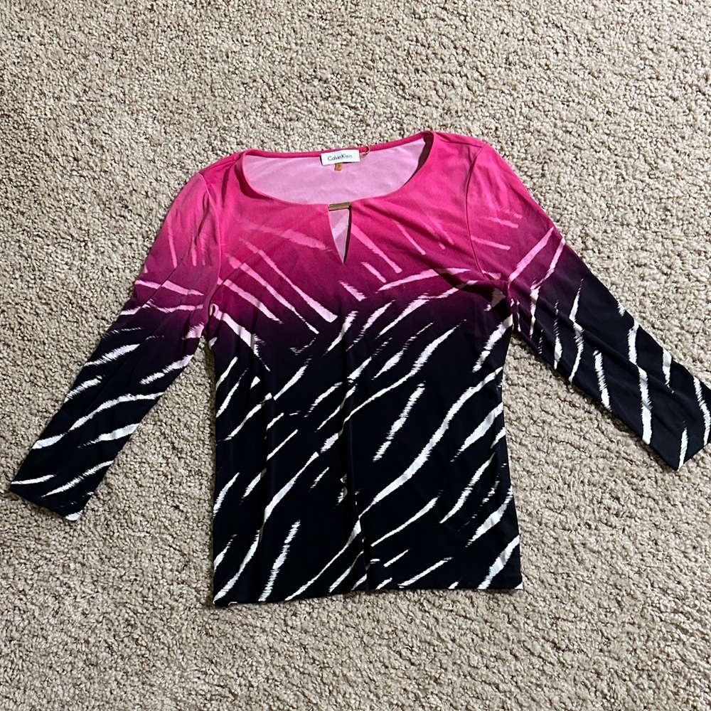 Calvin Klein Pink and Black Zebra Print Blouse size medium